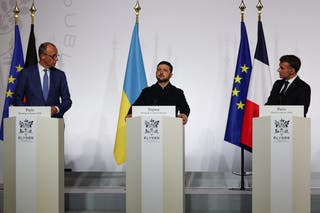 La coalition de revendication comprend les dirigeants de l'Ukraine, de la France, de l'Allemagne et de la Grande-Bretagne.